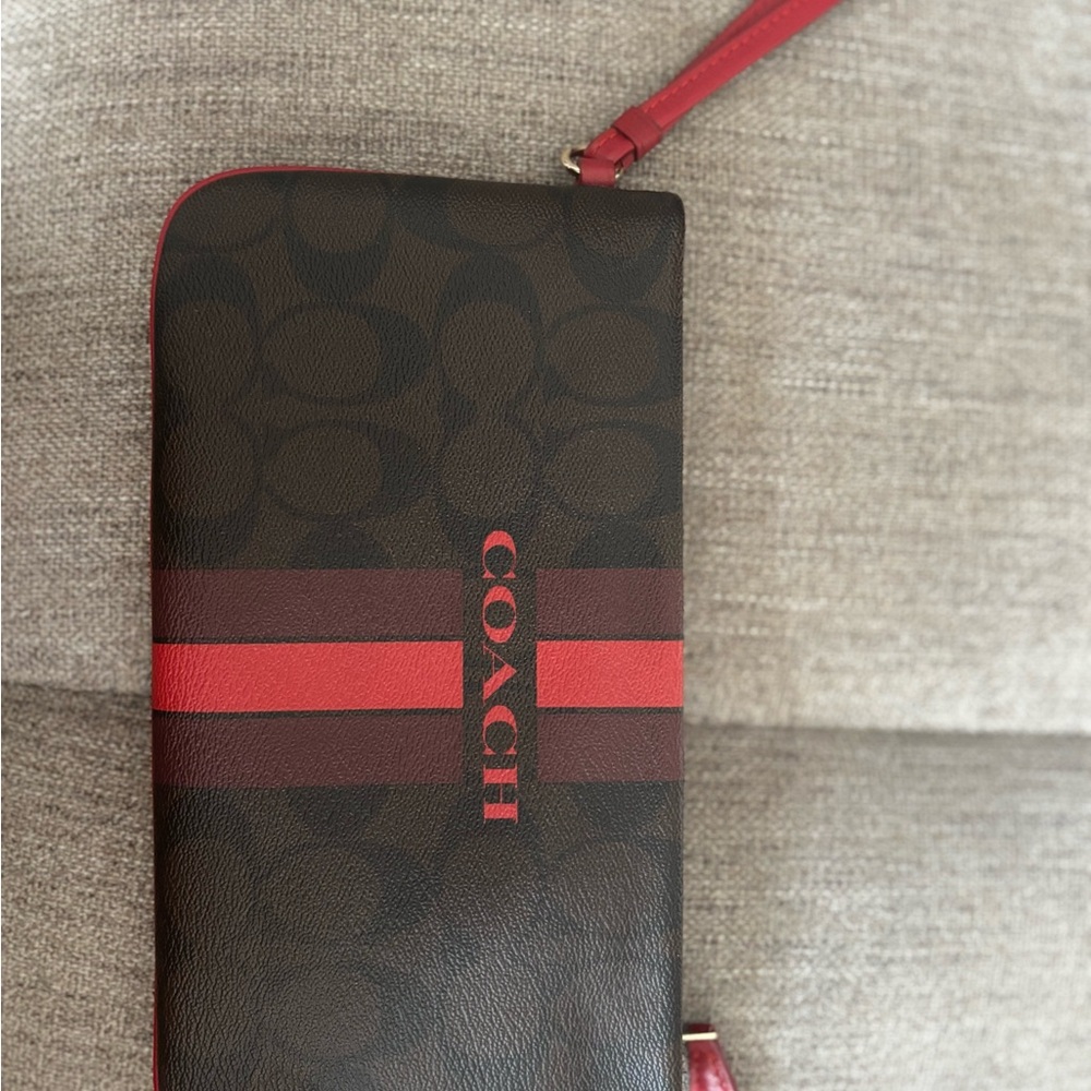 Coach Signature Brown and Red Wristlet